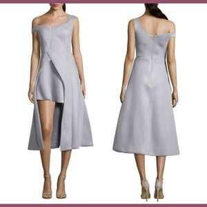 NWT $418 Issue New York Off-the-Shoulder‎ Hi-Lo Dress Silver [SZ Medium ]